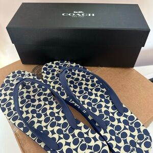 Coach Blue and Cream Patterned Flip Flops